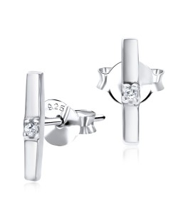 I shaped CZ Silver Stud Earring STS-3246